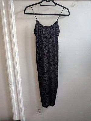 Wild Fable Slip Dress Juniors XS Black Animal Print Velvet Bodycon Midi