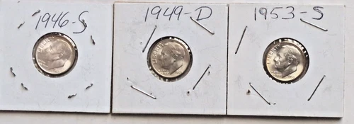 3 coin lot 1946-S, 1949-D, 1953-S  Roosevelt Silver Dimes BU/Unc/Uncirculated