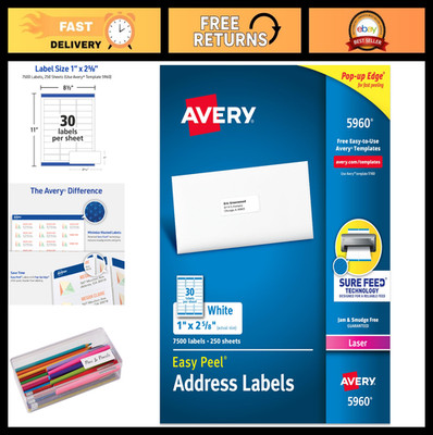 Customizable Printable Address Labels, 1'' x 2-5/8'', 7,500 Blank Stickers for Mai
