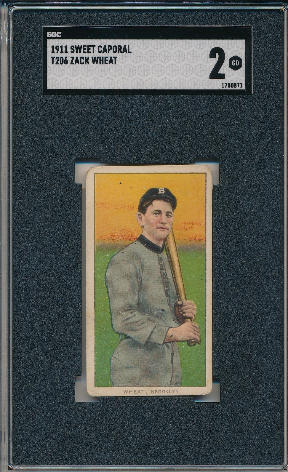 1910 T206 SWEET CAPORAL - ZACK WHEAT - SGC 2 GD (SVSC) CENTERED!