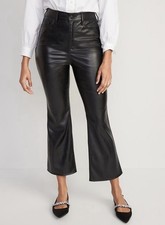 Old Navy Higher High-Waisted Faux-Leather Cropped Flare Pants 526682 Black NWT