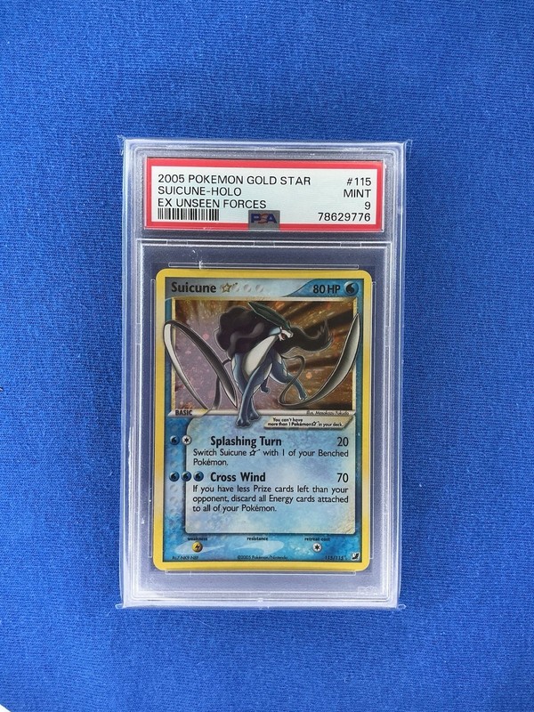 2005 POKEMON EX UNSEEN FORCES GOLD STAR #115 SUICUNE-HOLO PSA 9 *Swirl*