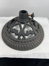 Cast Iron Patio Umbrella Stand Vtg Small Deck Pool Yard Rustic Artistic Die Cut
