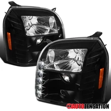 Fits 2007-2014 GMC Yukon Denali XL Black Projector Headlights LED Strip Lamps
