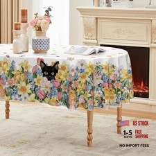 White Oval Tablecloth 60x84 Inch, Yellow Daffodils Narcissus, 60"x84"