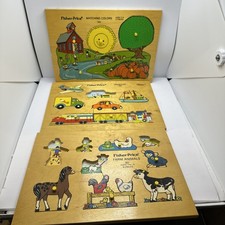 3 Vintage Fisher Price Wooden Peg Puzzles 2 incomplete Free Shipping