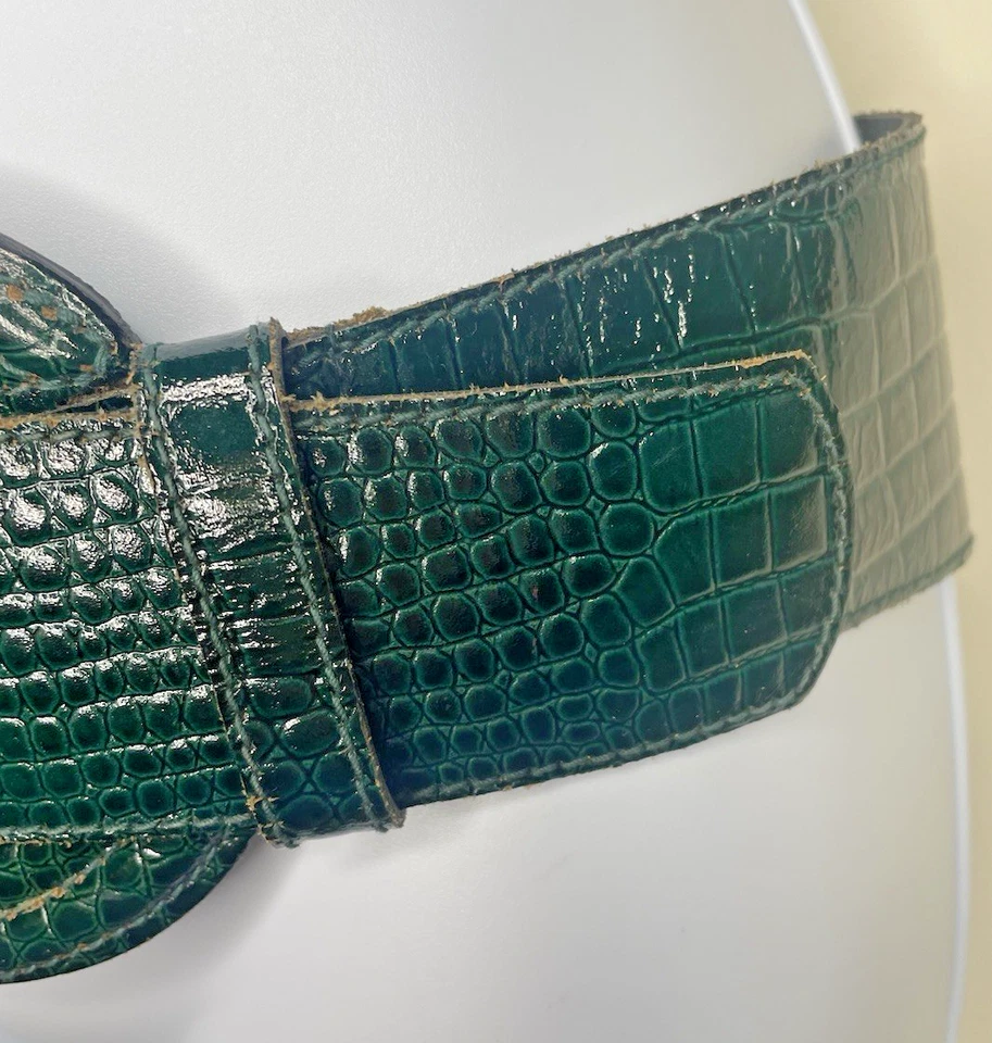 Cinturón ancho vintage DORA Italia italiana retro talla mediana cuero verde cocodrilo Foto 4 de 4