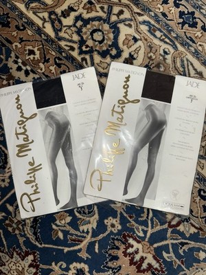 2 x PHILIPPE MATIGNON FRANCE JADE SHEER 20 DEN GLOSS PANTYHOSE BROWN/NAVY SIZE-3