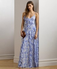 Ralph Lauren Floral Crinkle Georgette Tiered Dress - Size 14 NWT
