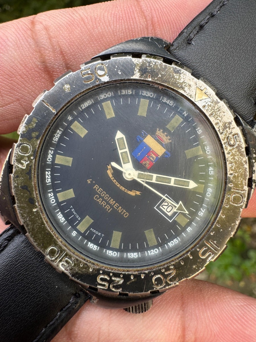 Rare North Eagle Military 4° Reggimento Carri Quartz Watch Swiss Made PVD 10869 View 3