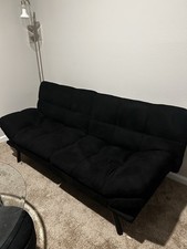 Black Modern Convertible Futon Sofa Bed Fabric Foam Metal Up to 3 Seats