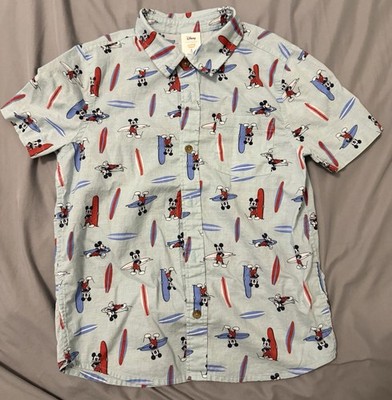 Disney Jumping Beans Boy's Surf Board Mickey Mouse Button Up Shirt Size 8