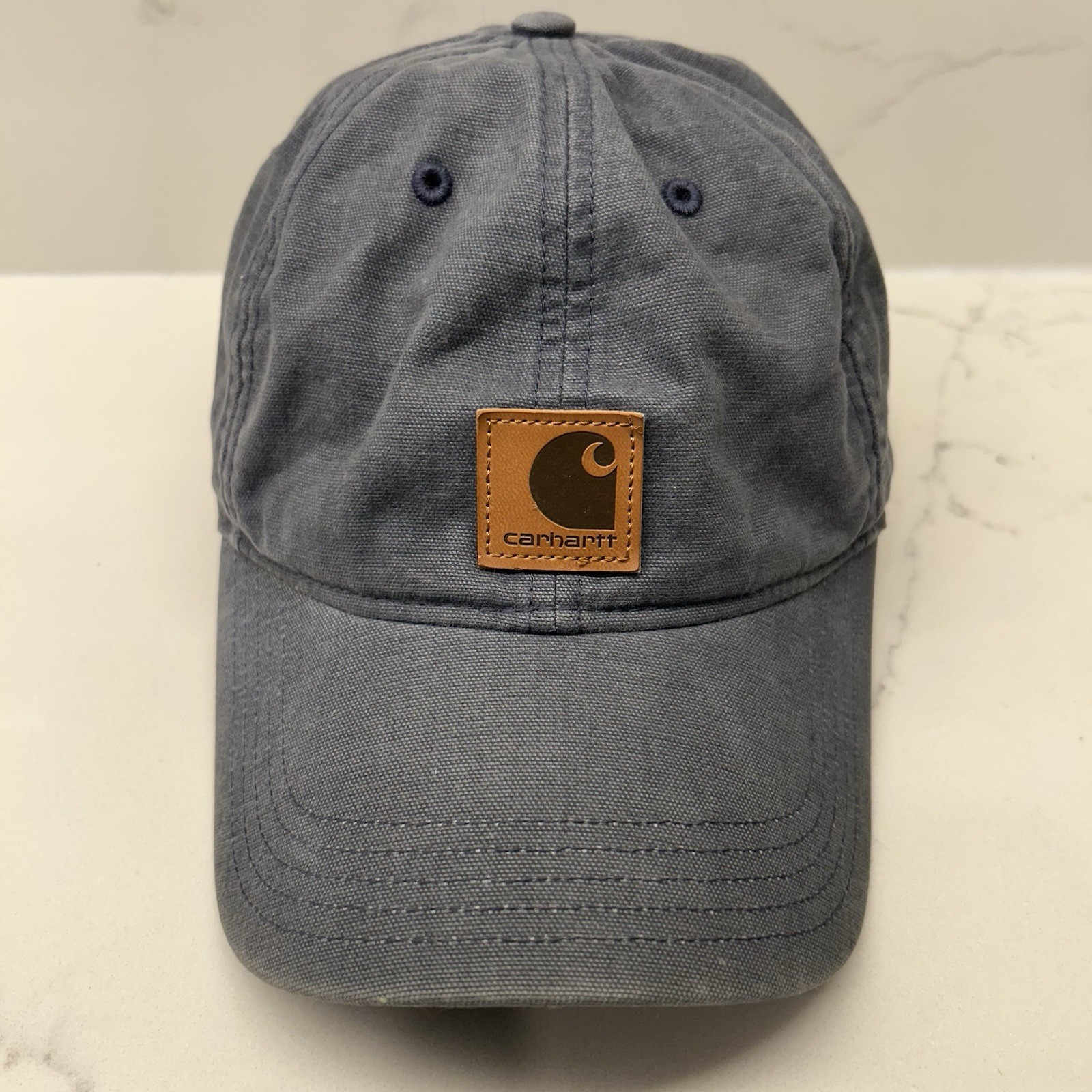Carhartt Gray Canvas Dad Hat with Leather Patch Adjustable Strapback Cap