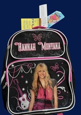Hannah Montana Backpack Bag w/ Tag Black Pink Rare Medium Size 14x11 w/pocket
