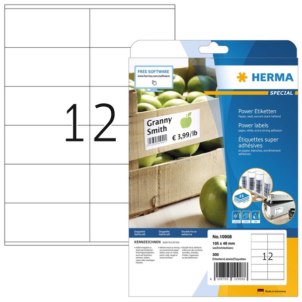 2 Bis 40X Herma Power Etiketten Special, 105 X 48 Mm, Weiß - Spare Bis Zu 31%-image