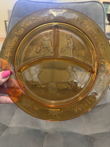 Vintage Tiara Amber glass Children’s Plate Nursery Rhyme collectible - Picture 2 of 2