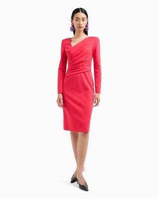 EMPORIO ARMANI STRETCH MILANO RED DRESS WITH ASYMMETRIC DRAPING SIZE IT 44/ US 8