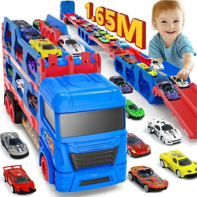 Transport Truck Spielzeugautos Faltbare Rennbahn 165cm mit 10 Autos für Jungen - Bild 1 von 4