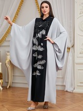 Islamic Women Muslim Maxi Dress Batwing Sleeve Kaftan Loose Embroidery Robes New