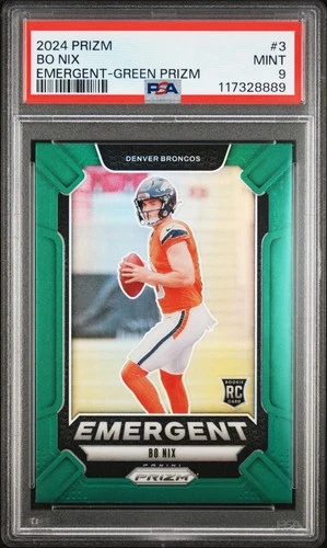 2024 PANINI PRIZM EMERGENT GREEN PRIZM #3 BO NIX ROOKIE RC PSA 9