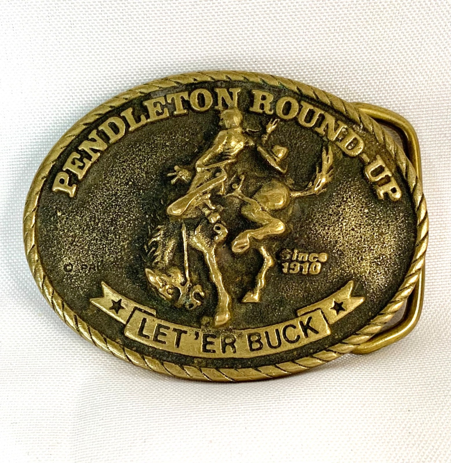Pendleton Round Up 'Let Er Buck' Solid Brass Belt… - image 1