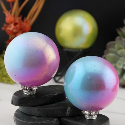 Aura Quartz Rainbow Sphere Crystal Healing Decor Gift Colorful Boho Energy Stone
