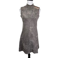 Ivanka Trump 2 Taupe Brown Vegan Faux Suede Mock Neck Sleeveless Sheath Dress