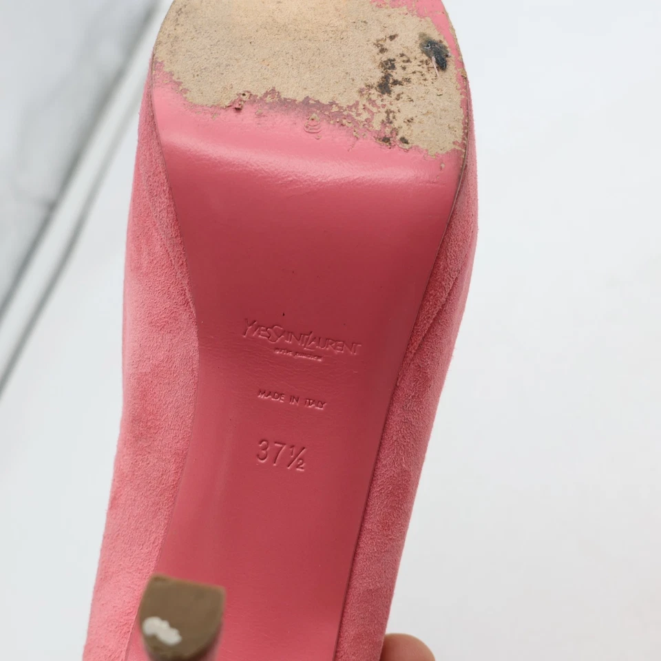 Yves Saint Laurent Women's Size EU 37.5 Light Pink Suede Peep Toe Platform Pumps - Image 3 of 4