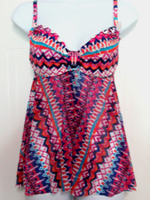 PROFILE BY GOTTEX MULTICOLOR FLYAWAY FABRIC UNDERWIRE TANKINI SWIM TOP 34D