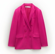 ZARA Women s Fuchsia Pink Double Breasted Blazer Oversized Feminine Size M