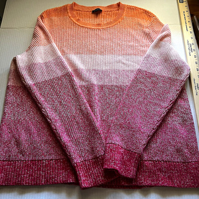 Talbots Womens Sz XL Knit Striped Pink Orange Crewneck Long Sleeve Pullover