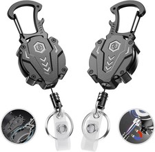 2Pack Heavy Duty Retractable Keychain, Tactical ID Badge Holder Reel Carabiner C