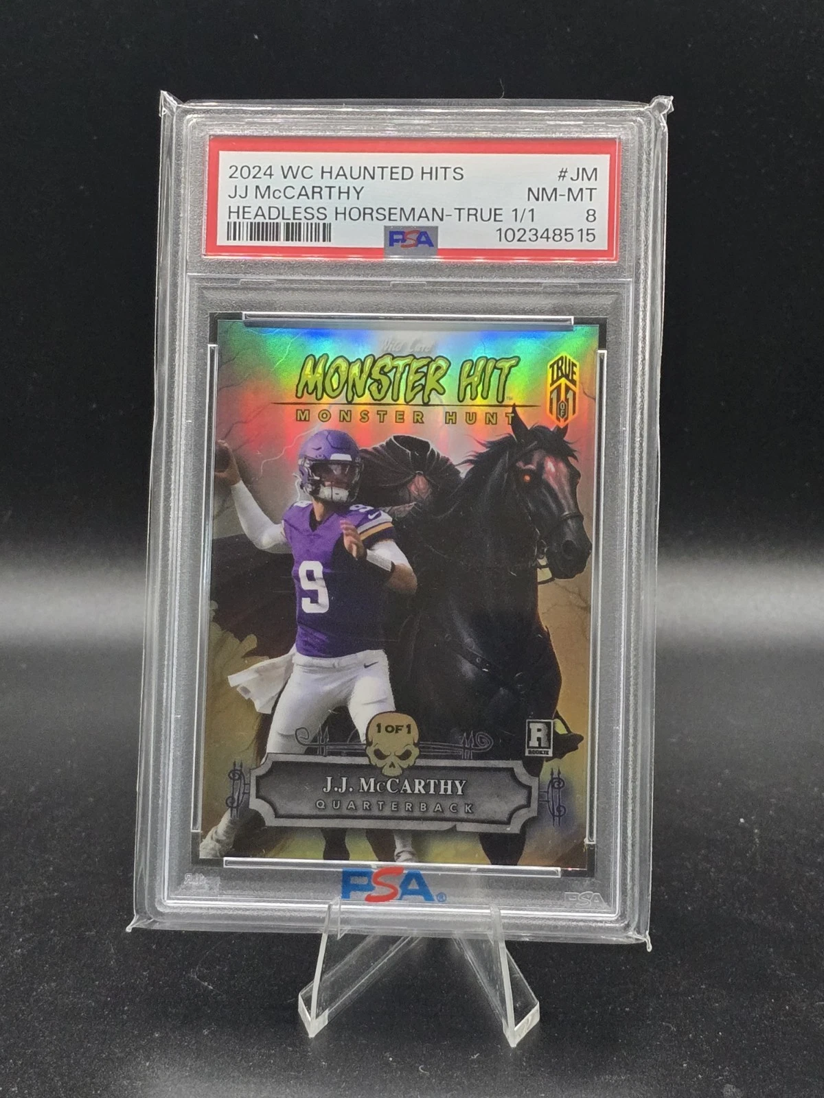 JJ McCarthy Wild Card Haunted Hits Monster Hunt Hobby Monster Hit Headless Horseman True 1/1 #JM Base