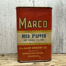 Vintage Marco Spice Tin - Red Pepper - HA Mark Grocery Co Denver Advertising