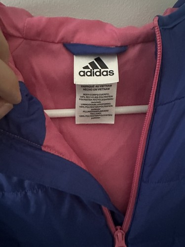 VGUC adidas Girls Cozy Purple Sonic Pink Puffer Jacket Size Medium (10-12) - Picture 2 of 5