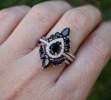 Black Onyx Bridal 3 Ring Set Engagement Ring wedding ring Anniversary Gift