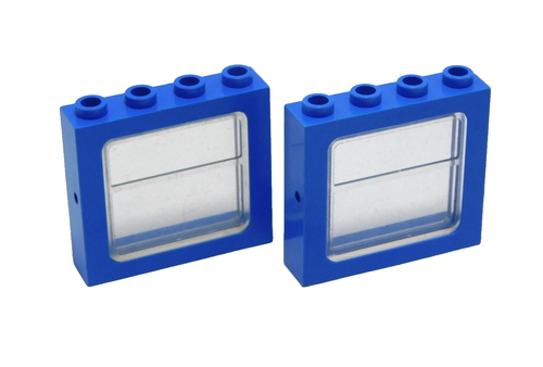2 LEGO Vintage Blue Train Window 1 x 4 x 3 Hollow Studs Trans-Clear Glass (4033) - Picture 2 of 3