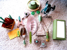 Vtg Lot Green Wood Handle Kitchen Cooking Utensils Plus 40-50s Primitive REDUCED