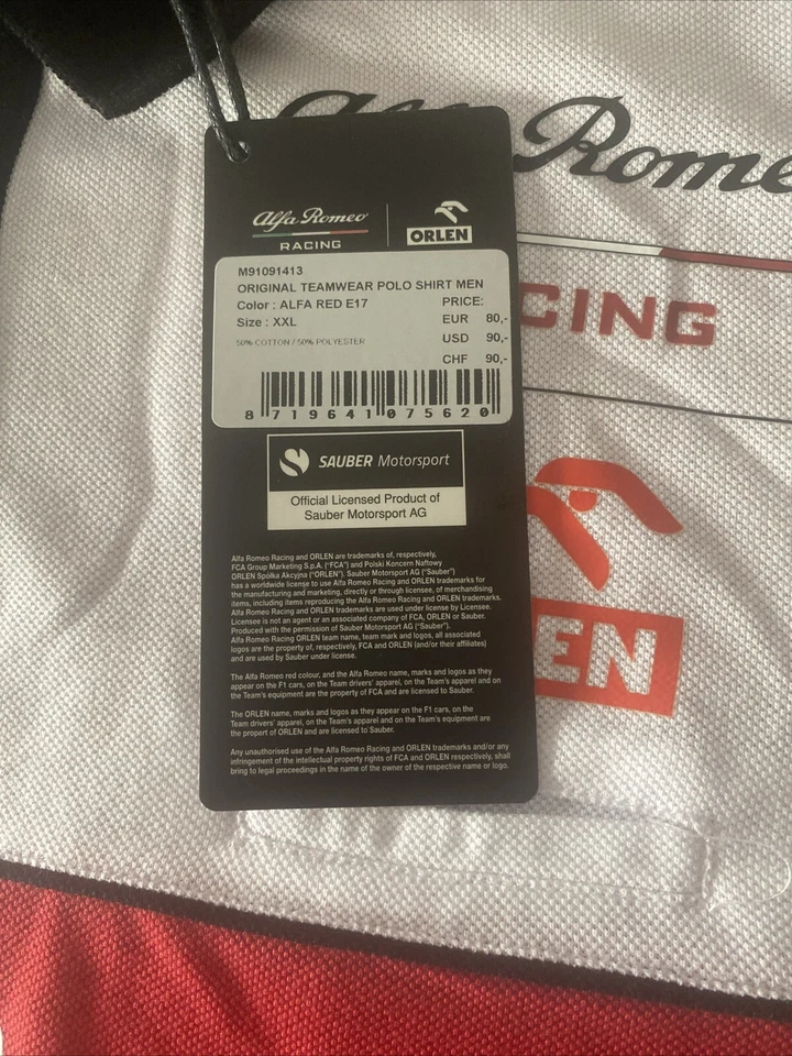 Signed F1 KIMI RAIKKONEN & Antonio Giovinazzi Team wear Alfa Romeo/Sauber Polo - Image 4 of 4