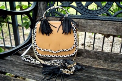 REBECCA MINKOFF Chase Saddle Tassel Sand Tan Leather Chain Crossbody  Braided Bag