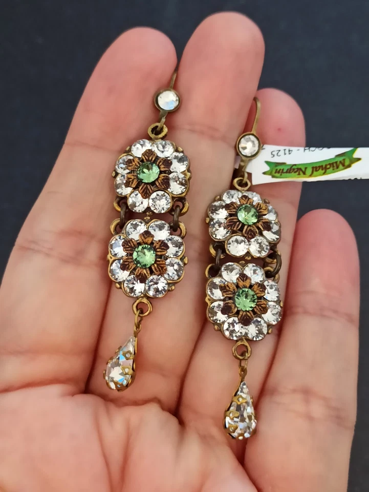 Pendientes Michal Negrin Transparente Blanco Verde Cristales Largo Cóctel Pasarela Caja de Regalo Foto 3 de 4