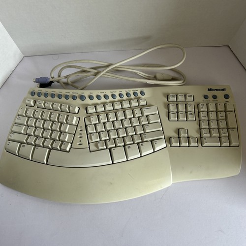 MICROSOFT Natural Keyboard Pro USB & PS/2 Weiß Ergonomisch RT9401 GETESTET GEREINIGT
