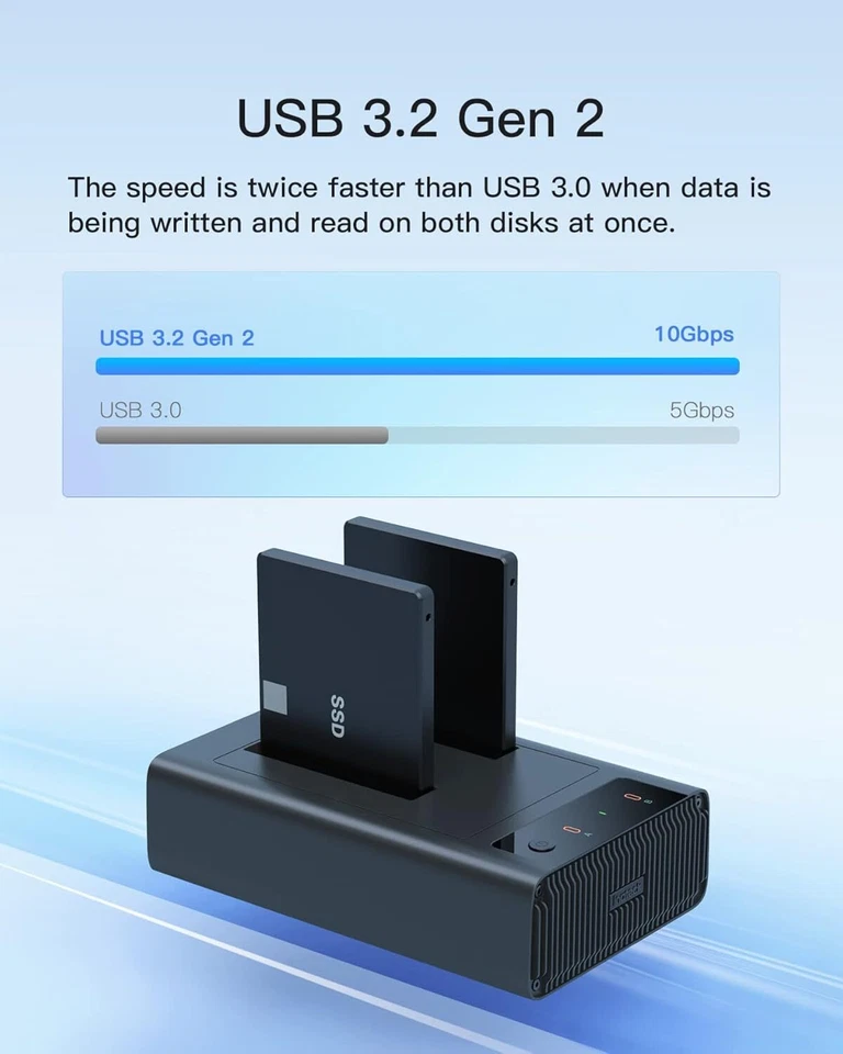 Inateck USB 3.2 Gen 2 Hard Drive Docking Station 2.5" SATA SSD/HDD Offline Clone - Image 3 of 4