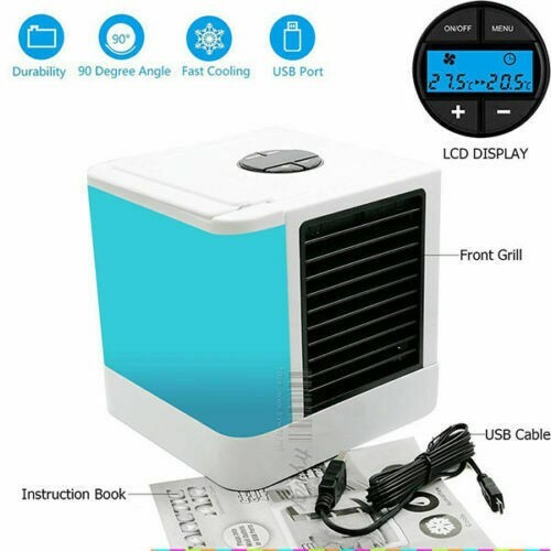 MINI CONDIZIONATORE PORTATILE USB DEUMIDIFICATORE AD ACQUA VENTILATORE LED - Foto 8 di 10