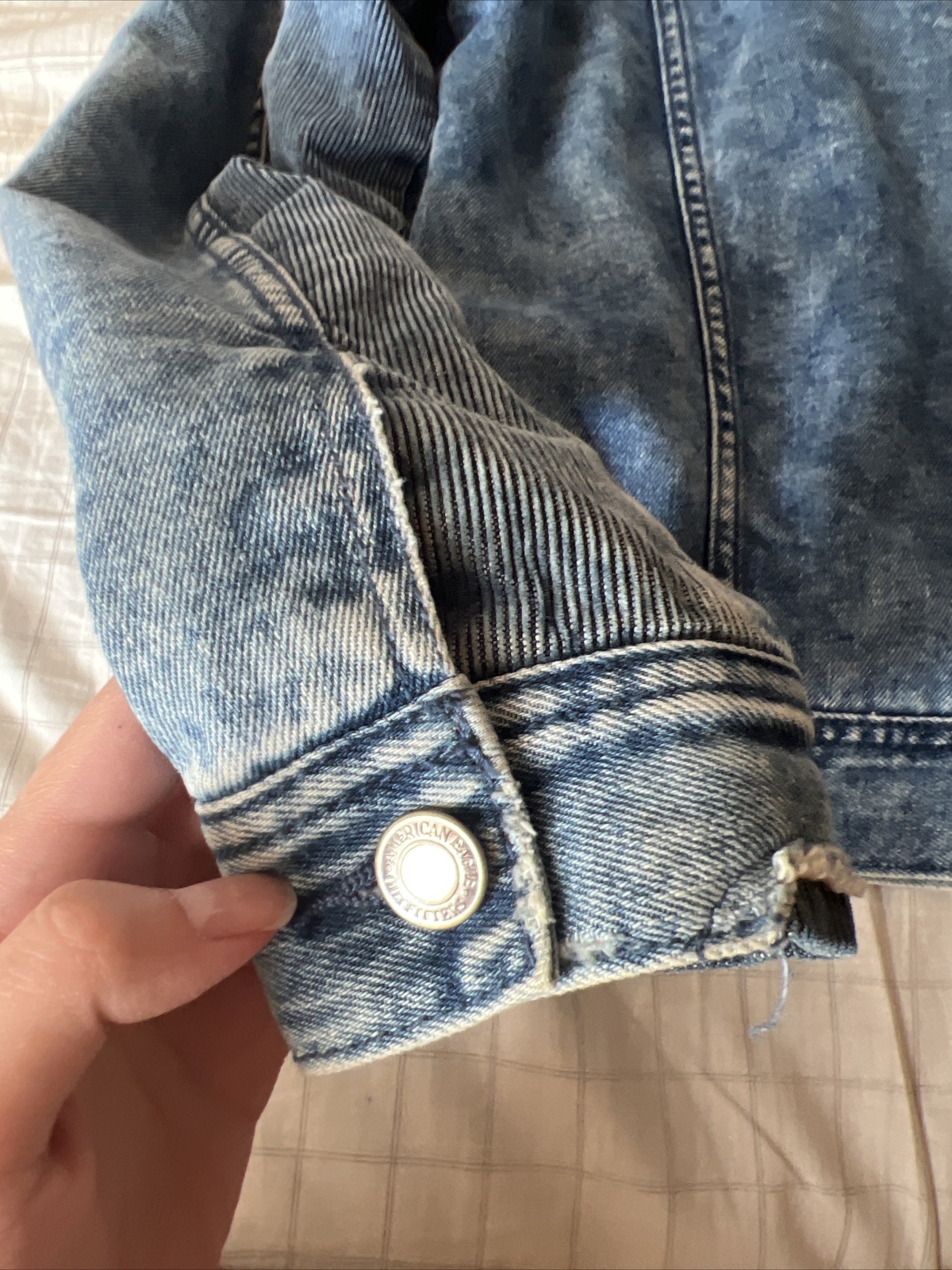 American Eagle Jean Jacket Double Lined Checked A… - image 5