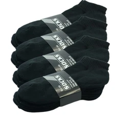 Black 3-12 Pairs Mens Ankle Quarter Crew Sports Athletic Socks Cotton Size 9-11