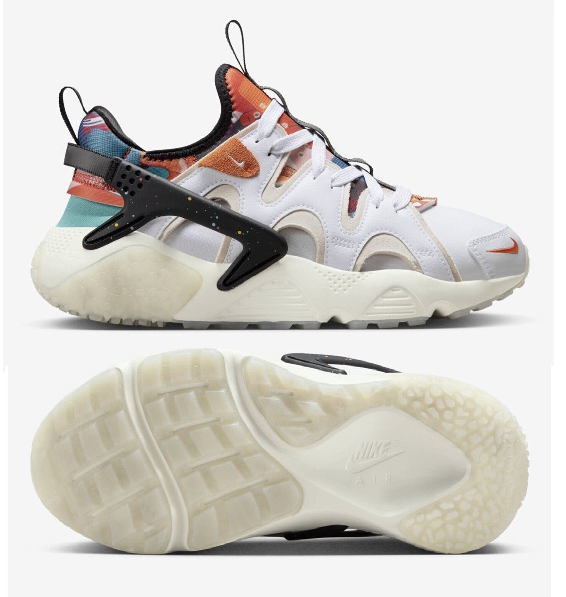 NEW Nike Air Huarache Craft Women Shoes, White/Orange/Teal, FD4621