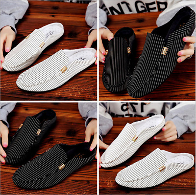 Men's Round Toe Canvas Loafers Casual Driving Moccasins Beach Slippers Shoes