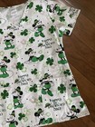 Disney Womens Happy St Patricks Day Scrub Top Mickey Mouse Clover White Green XS — photo 3