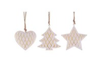Gift Company Christbaumschmuck 3-Er Set HÄNger Rautenmuster GrößE S Metall Weiß